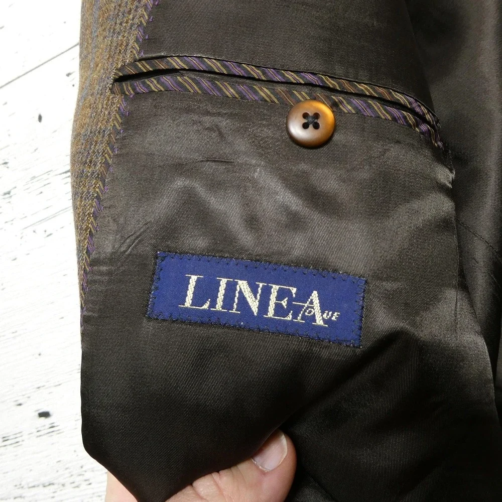 Linea Blazer Mens 46L Long Brown Plaid Wool Tweed Sport Coat Jacket Canada